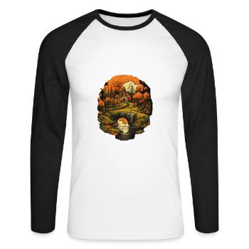 Herbstliche Landschaft - Unisex Baseballshirt langarm - Weiß/Schwarz - Vorne - Nik (191cm)