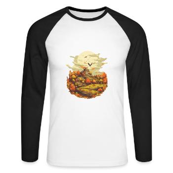 Herbstliche Landschaft - Unisex Baseballshirt langarm - Weiß/Schwarz - Vorne - Nik (191cm)
