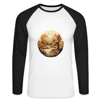 Herbstliche Landschaft - Unisex Baseballshirt langarm - Weiß/Schwarz - Vorne - Nik (191cm)