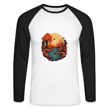 Herbstliche Landschaft - Unisex Baseballshirt langarm - Weiß/Schwarz - Vorne - Nik (191cm)