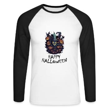 Halloween - Joyeux Halloween - T-shirt baseball manches longues Homme - blanc/noir - Devant - Nik (191cm)