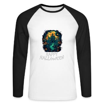 Halloween - Joyeux Halloween - T-shirt baseball manches longues Homme - blanc/noir - Devant - Nik (191cm)