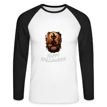 Halloween - Happy Halloween - Unisex Baseballshirt langarm - Weiß/Schwarz - Vorne - Nik (191cm)