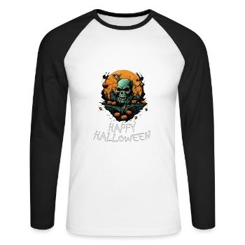 Halloween - Happy Halloween - Unisex Baseballshirt langarm - Weiß/Schwarz - Vorne - Nik (191cm)