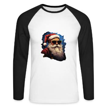 Père Noël - T-shirt baseball manches longues Homme - blanc/noir - Devant - Nik (191cm)