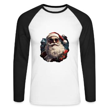 Père Noël - T-shirt baseball manches longues Homme - blanc/noir - Devant - Nik (191cm)