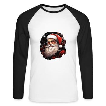 Père Noël - T-shirt baseball manches longues Homme - blanc/noir - Devant - Nik (191cm)