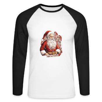 Père Noël - T-shirt baseball manches longues Homme - blanc/noir - Devant - Nik (191cm)