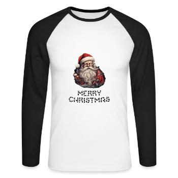 Weihnachtsmann - Marry Christmas - Unisex Baseballshirt langarm - Weiß/Schwarz - Vorne - Nik (191cm)