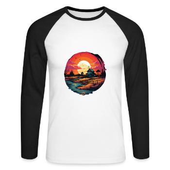 Paysage - T-shirt baseball manches longues Homme - blanc/noir - Devant - Nik (191cm)