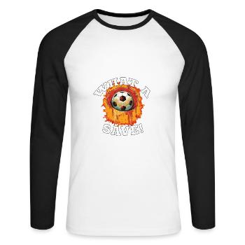 Balle de football - Quelle sauvegarde! - T-shirt baseball manches longues Homme - blanc/noir - Devant - Nik (191cm)