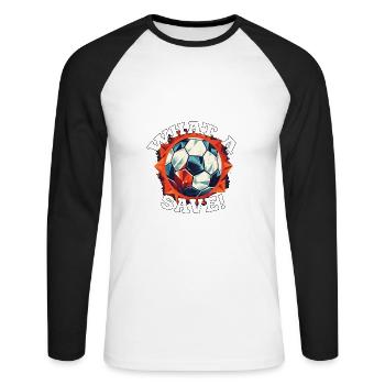 Balle de football - Quelle sauvegarde! - T-shirt baseball manches longues Homme - blanc/noir - Devant - Nik (191cm)