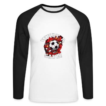 Balle de football - Quelle sauvegarde! - T-shirt baseball manches longues Homme - blanc/noir - Devant - Nik (191cm)