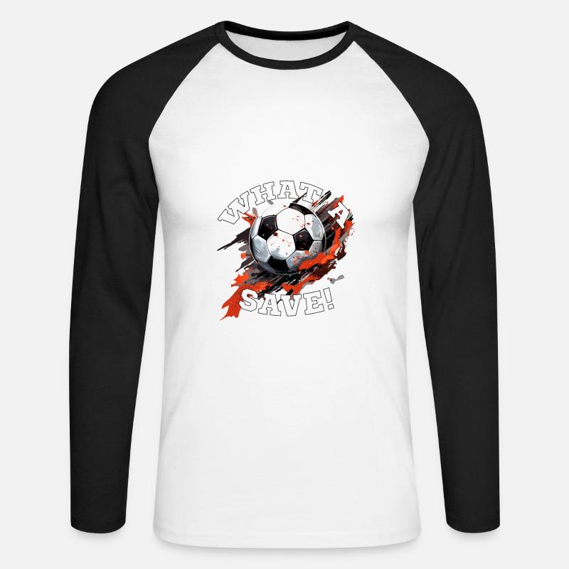 Fußball ball - What a Save! - Unisex Baseballshirt langarm - Weiß/Schwarz
