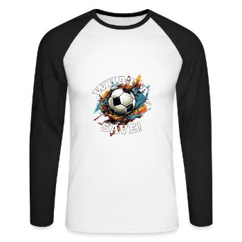 Fußball ball - What a Save! - Unisex Baseballshirt langarm - Weiß/Schwarz - Vorne - Nik (191cm)