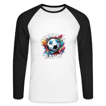 Balle de football - Quelle sauvegarde! - T-shirt baseball manches longues Homme - blanc/noir - Devant - Nik (191cm)