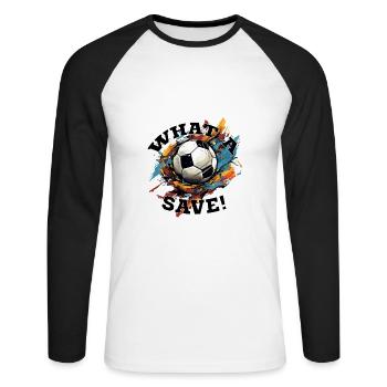 Balle de football - Quelle sauvegarde! - T-shirt baseball manches longues Homme - blanc/noir - Devant - Nik (191cm)