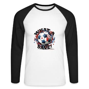 Balle de football - Quelle sauvegarde! - T-shirt baseball manches longues Homme - blanc/noir - Devant - Nik (191cm)