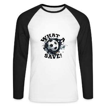 Balle de football - Quelle sauvegarde! - T-shirt baseball manches longues Homme - blanc/noir - Devant - Nik (191cm)