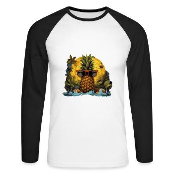 Ananas - T-shirt baseball manches longues Homme - blanc/noir - Devant - Nik (191cm)