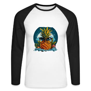 Ananas - T-shirt baseball manches longues Homme - blanc/noir - Devant - Nik (191cm)