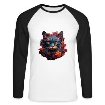 Katze - Unisex Baseballshirt langarm - Weiß/Schwarz - Vorne - Nik (191cm)