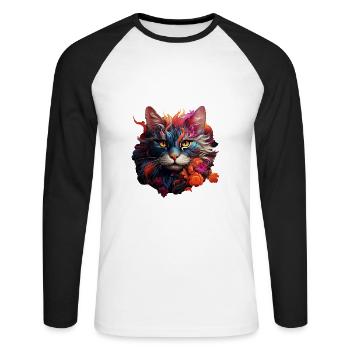 Cat - Unisex Long Sleeve Baseball T-Shirt - white/black - Front - Nik (191cm)