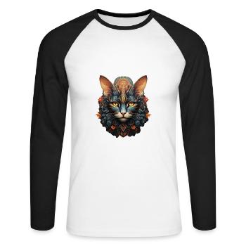 Katze - Unisex Baseballshirt langarm - Weiß/Schwarz - Vorne - Nik (191cm)