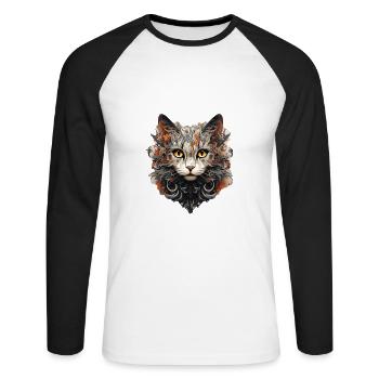 Katze - Unisex Baseballshirt langarm - Weiß/Schwarz - Vorne - Nik (191cm)