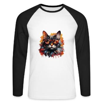 Katze - Unisex Baseballshirt langarm - Weiß/Schwarz - Vorne - Nik (191cm)