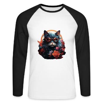 Katze - Unisex Baseballshirt langarm - Weiß/Schwarz - Vorne - Nik (191cm)