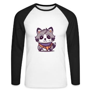 Raton laveur - Style Kawaii - T-shirt baseball manches longues Homme - blanc/noir - Devant - Nik (191cm)