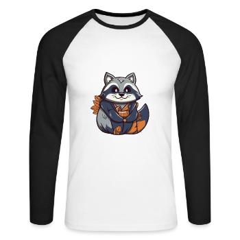 Raton laveur - Style Kawaii - T-shirt baseball manches longues Homme - blanc/noir - Devant - Nik (191cm)