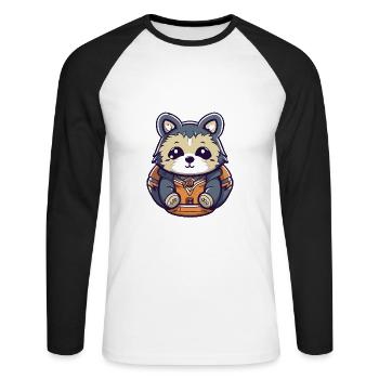Raton laveur - Style Kawaii - T-shirt baseball manches longues Homme - blanc/noir - Devant - Nik (191cm)