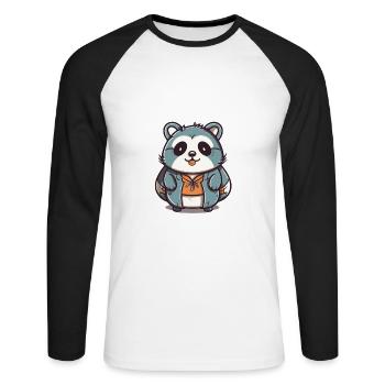 Raton laveur - Style Kawaii - T-shirt baseball manches longues Homme - blanc/noir - Devant - Nik (191cm)