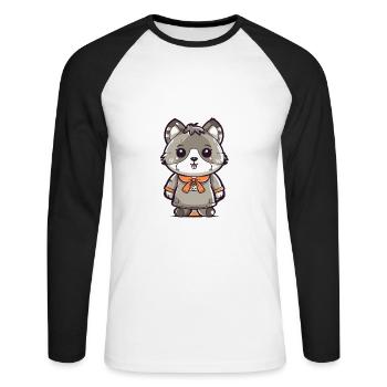 Raton laveur - Style Kawaii - T-shirt baseball manches longues Homme - blanc/noir - Devant - Nik (191cm)