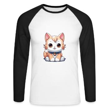 Cat - Kawaii Style - Unisex Long Sleeve Baseball T-Shirt - white/black - Front - Nik (191cm)