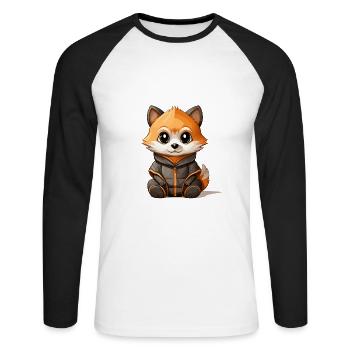 Waschbär - Kawaii Style - Unisex Baseballshirt langarm - Weiß/Schwarz - Vorne - Nik (191cm)
