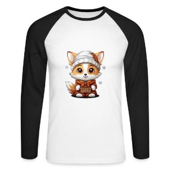 Fuchs Weihnachts Design - Kawaii Style - Unisex Baseballshirt langarm - Weiß/Schwarz - Vorne - Nik (191cm)