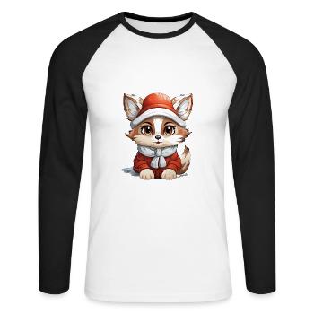 Fuchs Weihnachts Design - Kawaii Style - Unisex Baseballshirt langarm - Weiß/Schwarz - Vorne - Nik (191cm)