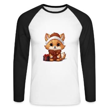 Fox Christmas Design - Kawaii Style - Unisex Long Sleeve Baseball T-Shirt - white/black - Front - Nik (191cm)