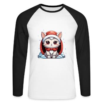 Design de Noël de chat - Style Kawaii - T-shirt baseball manches longues Homme - blanc/noir - Devant - Nik (191cm)