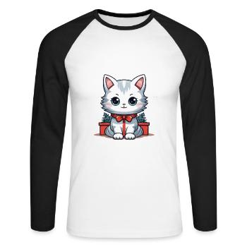 Design de Noël de chat - Style Kawaii - T-shirt baseball manches longues Homme - blanc/noir - Devant - Nik (191cm)