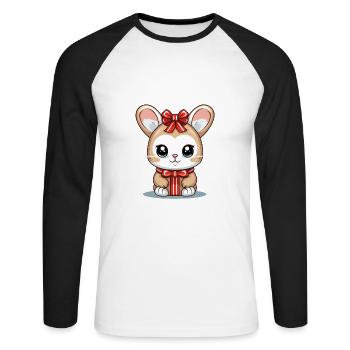 Bunny Christmas Design - Kawaii Style - Unisex Long Sleeve Baseball T-Shirt - white/black - Front - Nik (191cm)