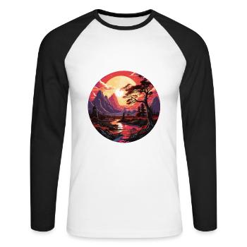 Paysage - Illustration - T-shirt baseball manches longues Homme - blanc/noir - Devant - Nik (191cm)
