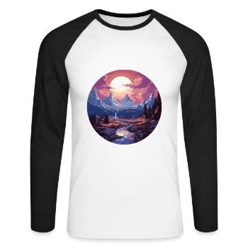 Paysage - Illustration - T-shirt baseball manches longues Homme - blanc/noir - Devant - Nik (191cm)