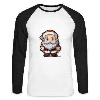Weihnachtsmann Design - Kawaii Style - Unisex Baseballshirt langarm - Weiß/Schwarz - Vorne - Nik (191cm)