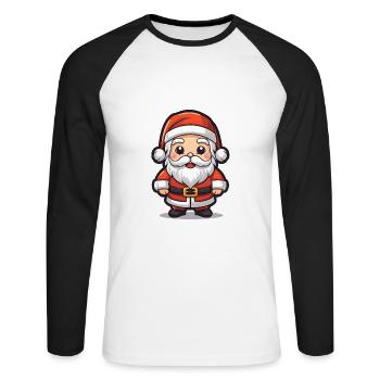 Weihnachtsmann Design - Kawaii Style - Unisex Baseballshirt langarm - Weiß/Schwarz - Vorne - Nik (191cm)
