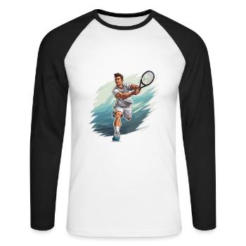 Joueur de tennis - Illustration - T-shirt baseball manches longues Homme - blanc/noir - Devant - Nik (191cm)