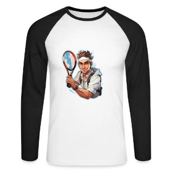 Joueur de tennis - Illustration - T-shirt baseball manches longues Homme - blanc/noir - Devant - Nik (191cm)